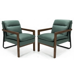 GYMAX Set Of 2 Single Sofa Chair Leisure Accent Chair W/ Wooden Armrests & Legs In Green