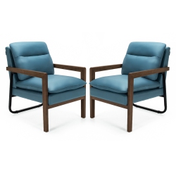 GYMAX Set Of 2 Single Sofa Chair Leisure Accent Chair W/ Wooden Armrests & Legs In Blue