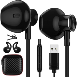 DOLAER USB Computer Headset \w Microphone, Magnetic Wired Earphones for PC 7.5Ft Long Cord, In-Ear Headphones \w Hifi Stereo Bass Sound for Laptop