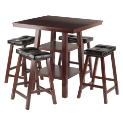 SLICKBLUE Orlando 5-PC High Table With Cushion Seat Counter Stools, Walnut And In Black