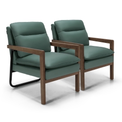 COSTWAY Set Of 2 Modern Accent Armchair Lounge Chair W/ Wood Legs & Steel Bracket Yellowbluegreen