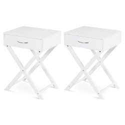 TOPBUY 2PCs Morden Accent X Base Nightstand Sofa End Table Bedroom Furniture W/ Storage Drawer