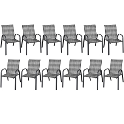 GYMAX 12PCs Outdoor Pe Wicker Stacking Dining Chairs Patio Arm Chairs