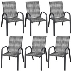 GYMAX 6PCs Outdoor Pe Wicker Stacking Dining Chairs Patio Arm Chairs