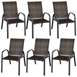 GYMAX 6PCs Outdoor Pe Wicker Stacking Dining Chairs Patio Arm Chairs