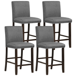 GYMAX Set Of 4 Bar Stools Linen Fabric Counter Height Chairs for Kitchen Island In Grey
