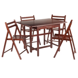 SLICKBLUE Taylor 5-PC Drop Leaf Table With Folding Chairs, Walnut