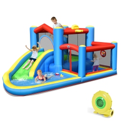 COSTWAY Inflatable Kids Water Slide Outdoor Indoor Slide Bounce Castle With 480W Blower