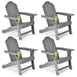 COSTWAY 4PCs Patio Adirondack Chair Weather Resistant Garden Deck W/cup Holder