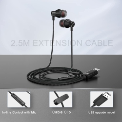 DOLAER Okcsc U260 USB Computer Earbuds In-Ear USB Headset \w Stereo Sound 2.5M Cable Wired Earphones for Home Office/online Classes/live