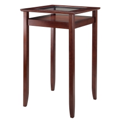 SLICKBLUE Halo High Table With Glass Display Shelf, Walnut