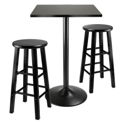 SLICKBLUE Obsidian 3-PC Square Pub Table And Round Seat Counter Stools In Black