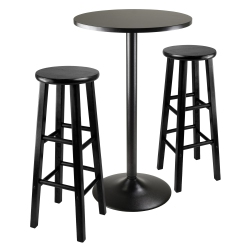 SLICKBLUE Obsidian 3-PC Round Pub Table And Round Seat Bar Stools In Black