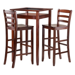 SLICKBLUE Halo 3-PC High Table With Ladder-Back Bar Stools, Walnut