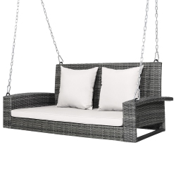 COSTWAY 2-Person Patio Pe Wicker Hanging Porch Swing Bench Chair Cushion 800Lbs