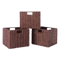 SLICKBLUE Tessa 3-PC Foldable Woven Rope Basket Set, Walnut