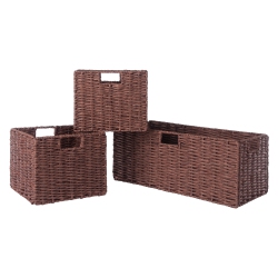 SLICKBLUE Tessa 3-PC Foldable Woven Rope Basket Set, Walnut