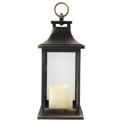 NORTHLIGHT Candle Lantern With Flameless Led Candle - 12.5" - With Gold In Black