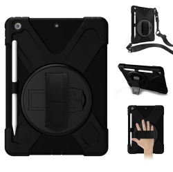 BULK PACKAGING Heavy Duty Case W/hand & Neck Strap | Made for Ipad 10.2 2021/10.2 2020/10.2 2019 | In Black