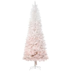 HOMCOM 6Ft Pencil Artificial Christmas Tree With Pine Realistic Branches, Auto Open, Pink And In White