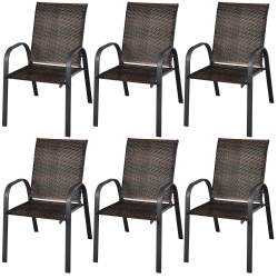 COSTWAY Set Of 6 Patio Rattan Dining Chairs Stackable Armrest Garden
