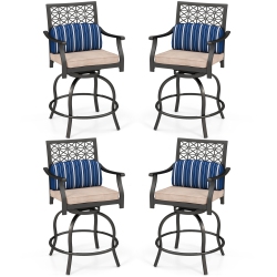 COSTWAY Set Of 4 Patio Swivel Bar Stool Chairs Cushioned Pillow Armrest Rocking