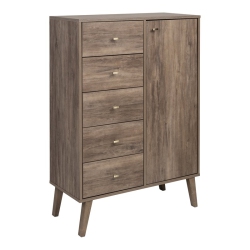 PREPAC CANADA Prepac Milo 5-Drawer Mid-Century Modern Wood Chest With Door In In Gray