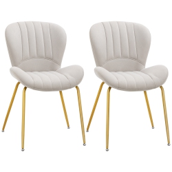 HOMCOM Upholstered Dining Chairs Set Of 2, Modern Kitchen Chairs, Armless Accent Chairs With Backrest, Padded Seat And Steel Gold Legs, Cream