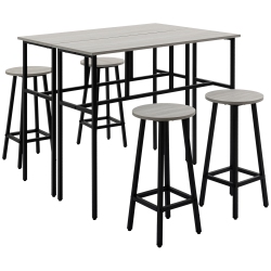 HOMCOM 6-Piece Bar Table Set, 2 Breakfast Tables With 4 Stools, Counter Height Dining Tables & Chairs for Kitchen, Living Room In Grey