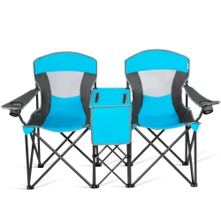 SLICKBLUE Portable Folding Camping Canopy Chairs With Cup Holder-Blue