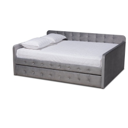 BAXTON STUDIO Jona Velvet Upholstered Full Size Daybed With Trundle In Gray