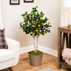 NORTHLIGHT Artificial Lemon Tree In Pot With Faux Moss - 45" In Black
