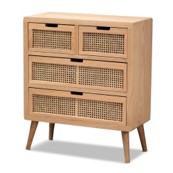 BOWERY HILL Medium Oak Finished Wood And Rattan 4-Drawer Accent Chest