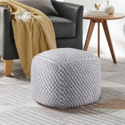 LOFT LYFE Swara Cotton Yarn Pouf, Light In Grey