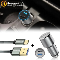 YELLOW-PRICE 2-Ports 36W Total Qc 3.0 5.4A Fast Car Charger + USB A to C Fast Charging Cable