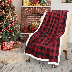 YELLOW-PRICE [Hypoallergenic, Anti-Static, Warm] Plaid Design Reversible Sherpa Throw Blanket