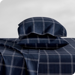 BARE HOME Sheet Set - Premium 1800 Ultra-Soft Microfiber - Double Brushed - Hypoallergenic - Wrinkle Resistant (Modern Plaid - Midnight/white, Queen)