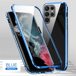 RIVIERA 360° Clear Tempered Glass Magnetic Case for Samsung S22 Ultra - In Blue