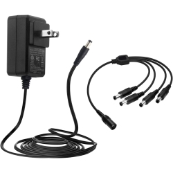 DOLAER Power Adapter Ac 100-240V to Dc 12V 2A (2000Ma) & 4-Way Power Splitter Cable for Cctv Security Camera/dvr/nvr/led Strip Lights, Etl/fcc/ce