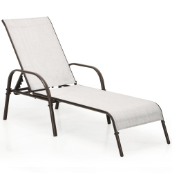 SLICKBLUE Adjustable Patio Chaise Outdoor Folding Lounge Chair With Adjustable Backrest-Gray