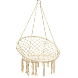 SLICKBLUE Hanging Macrame Hammock Chair With Handwoven Cotton Backrest-Natural