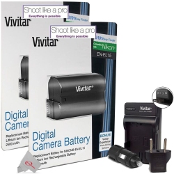 VIVITAR 2X Nikon En-El15 Replacement Battery + Charger for Nikon D7500 D750 D780