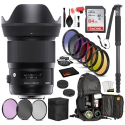 SIGMA 28MM F/1.4 Dg Hsm Art Lens for Nikonf With Bundle: Sandisk 64GB Sd Card, 9PC Filter Kit + More
