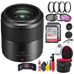 PANASONIC Lumix G Macro 30MM F/2.8 Asph Mega O.i.s Lens + Accessories Pro Bundle