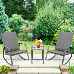 COSTWAY 3PCs Patio Rattan Rocking Chair Table Furniture Set Yard W/cushion