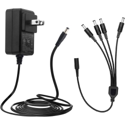DOLAER Power Adapter Ac 100-240V to Dc 12V 2A (2000Ma) & 4-Way Power Splitter Cable for Cctv Security Camera/dvr/nvr/led Strip Lights, Etl/fcc/ce