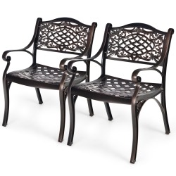 TOPBUY 2/4 Pieces Outdoor Bistro Dining Chair Set All-Weather Cast Aluminum Chairs With Armrests And Curved Seats
