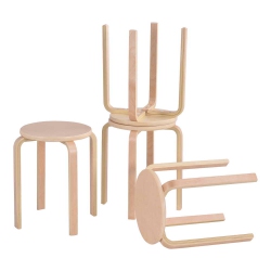 TOPBUY 4 PCs 17" Round Stacking Stool Dining Chair Set Backless Wood Seats Natural