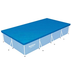 BESTWAY 58107 Flowclear Pro Rectangular Above Ground Swimming Pool Cover (Pool Not Included) With Tie-Down Ropes