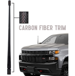 DOLAER - The Spartan - 13 3/4 Inch Short Flexible Rubber Antenna Fits Chevrolet Silverado 1500, 2500, 3500 Gmc Sierra 1500, 2500, 3500 - Carbon Fiber